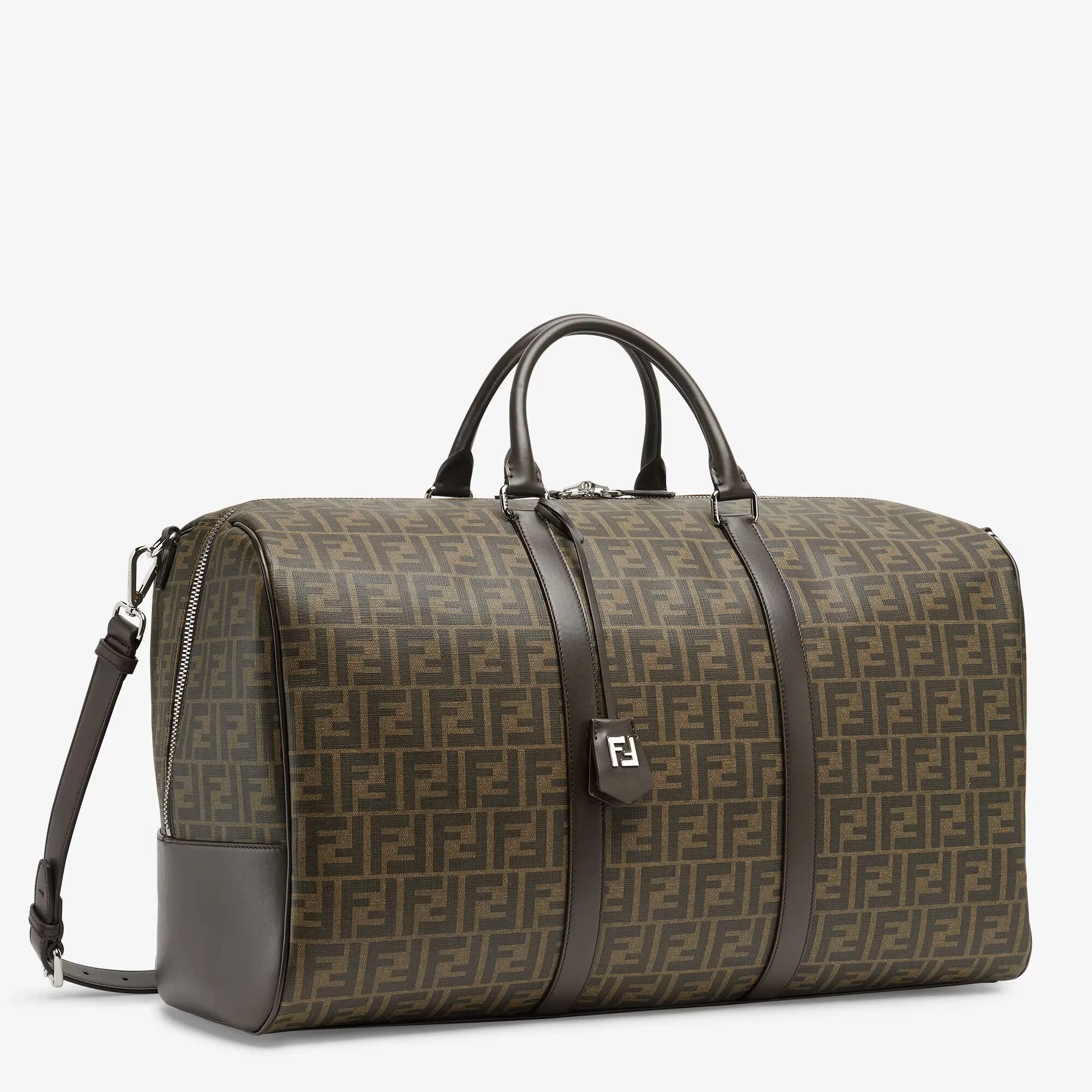 Fendi Large FF Duffle Bag - Luxury Brown Travel Bag with Leather Trim