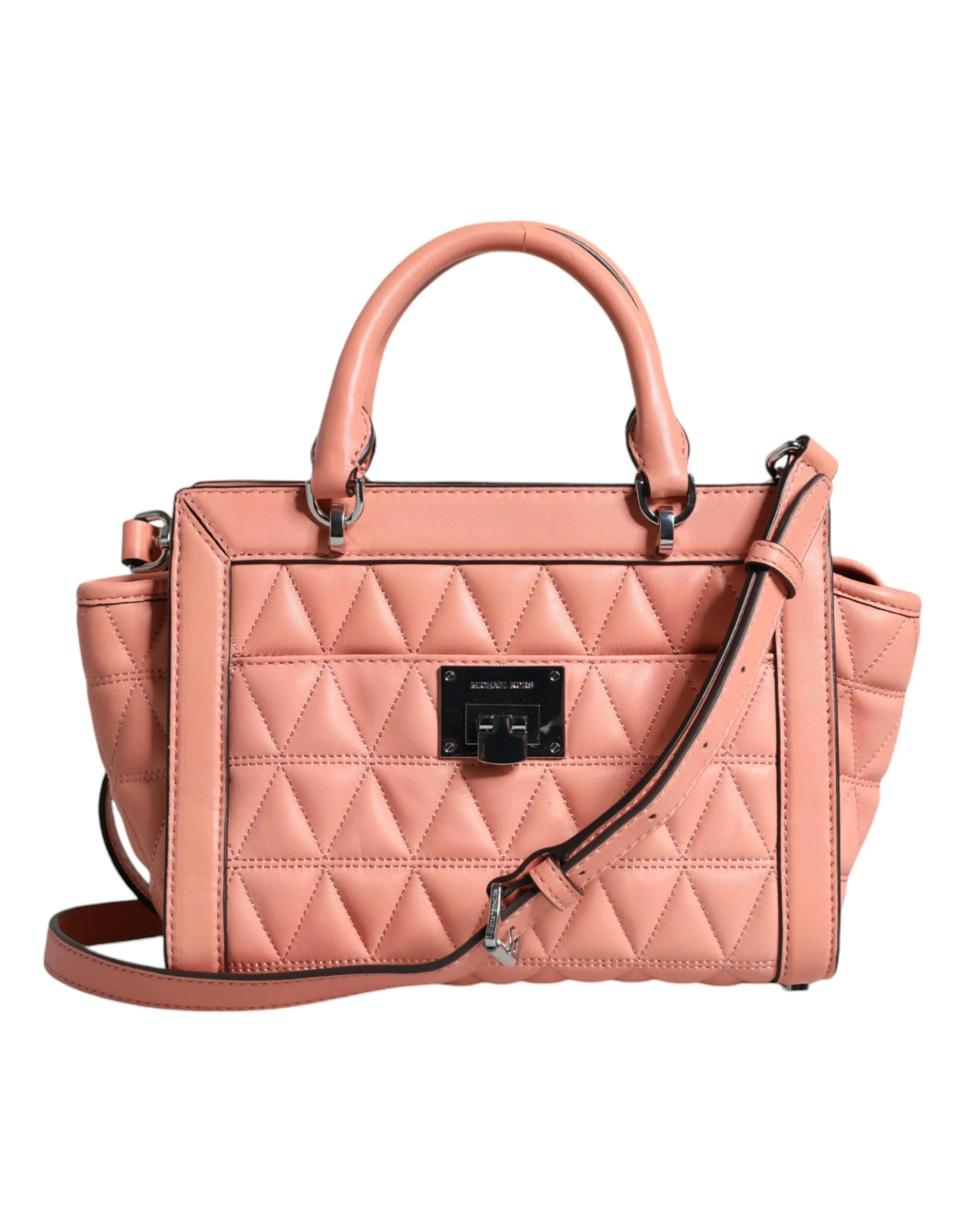 Michael Kors Vivianne Peach Quilted Leather Messenger Bag