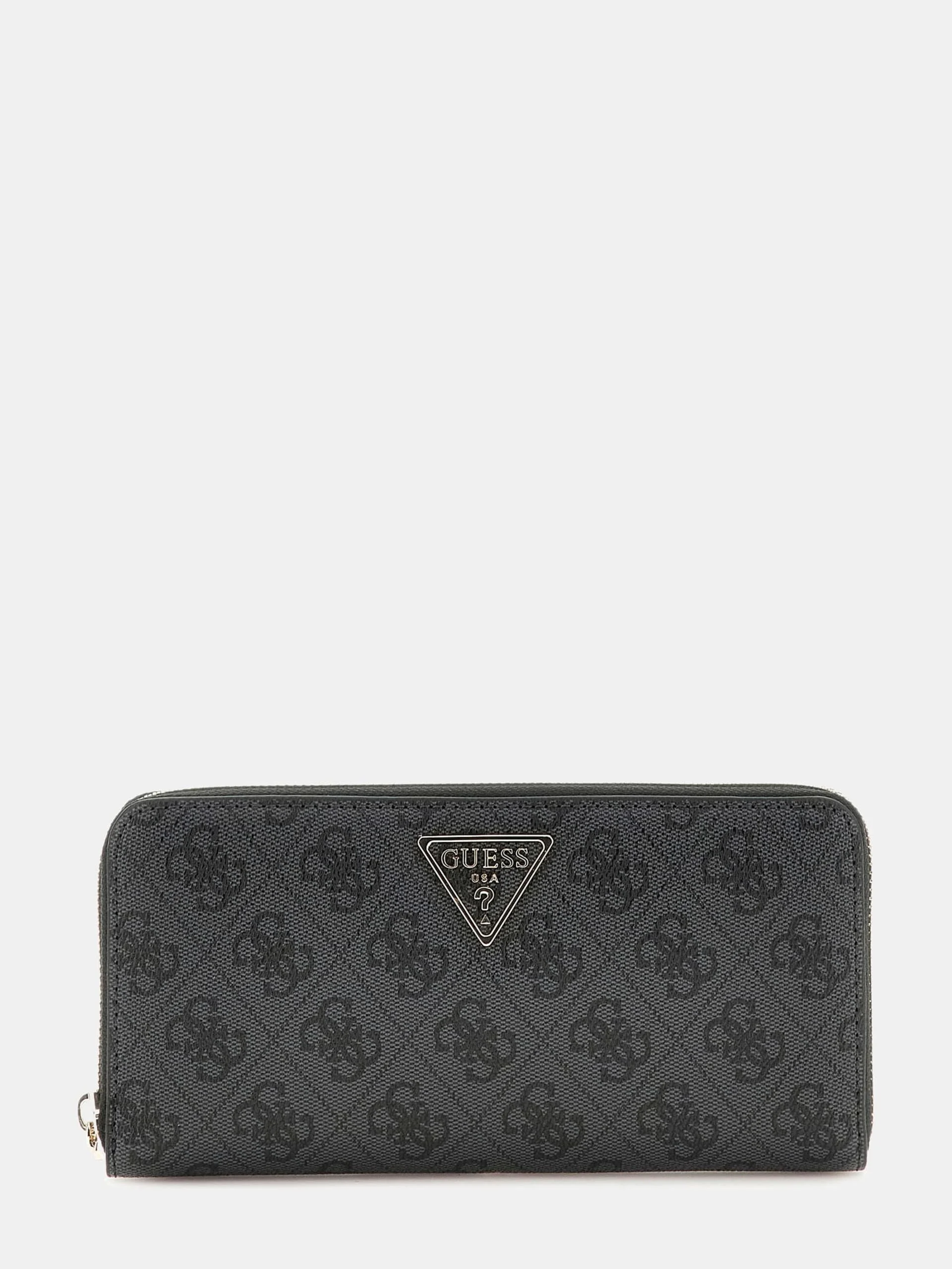 Guess Women's Grey Zip Wallet with Print and Multiple Pockets