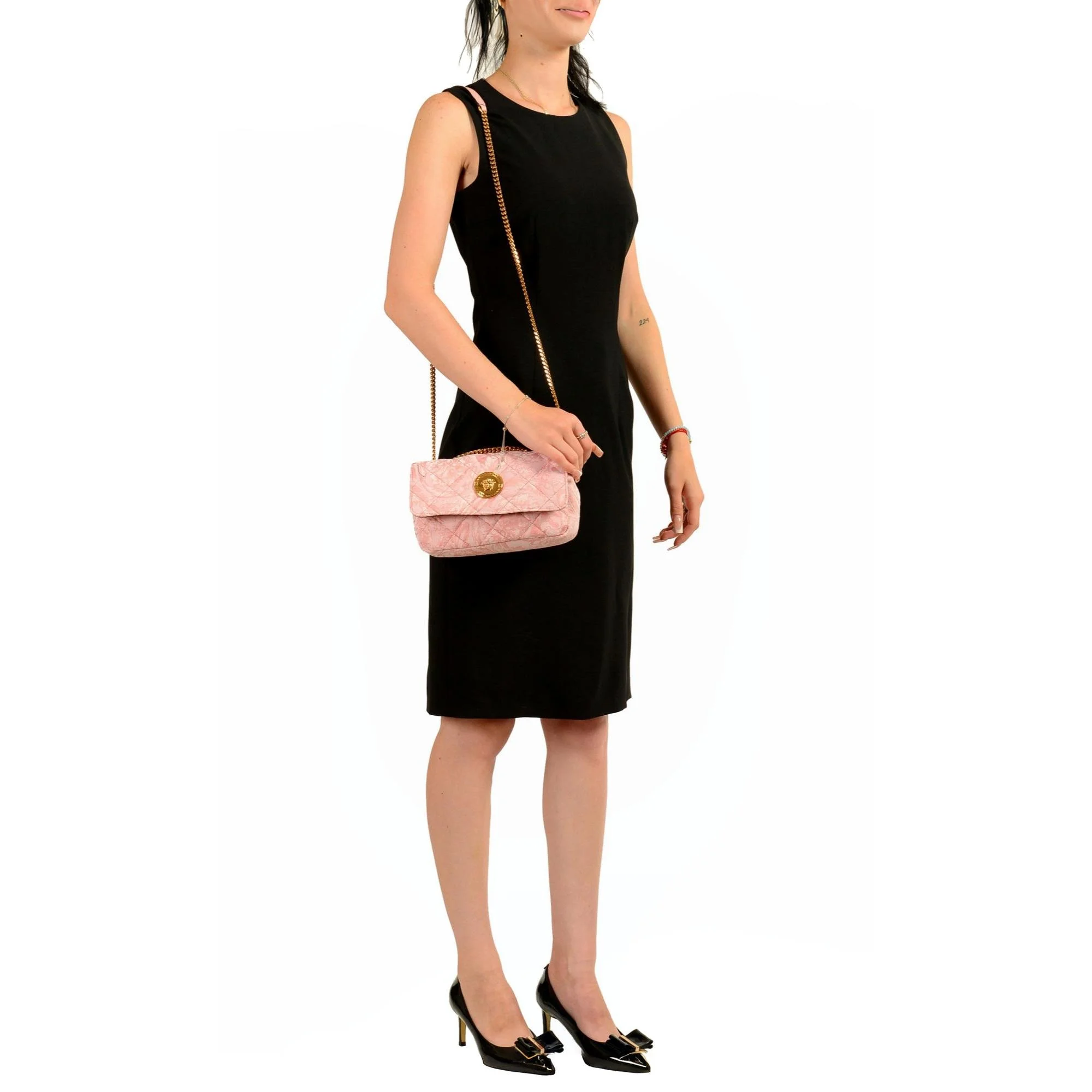 Versace Pink Fabric Shoulder Bag with Front Detail