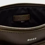 Boss Men's Green Leather Zip Shoulder Bag