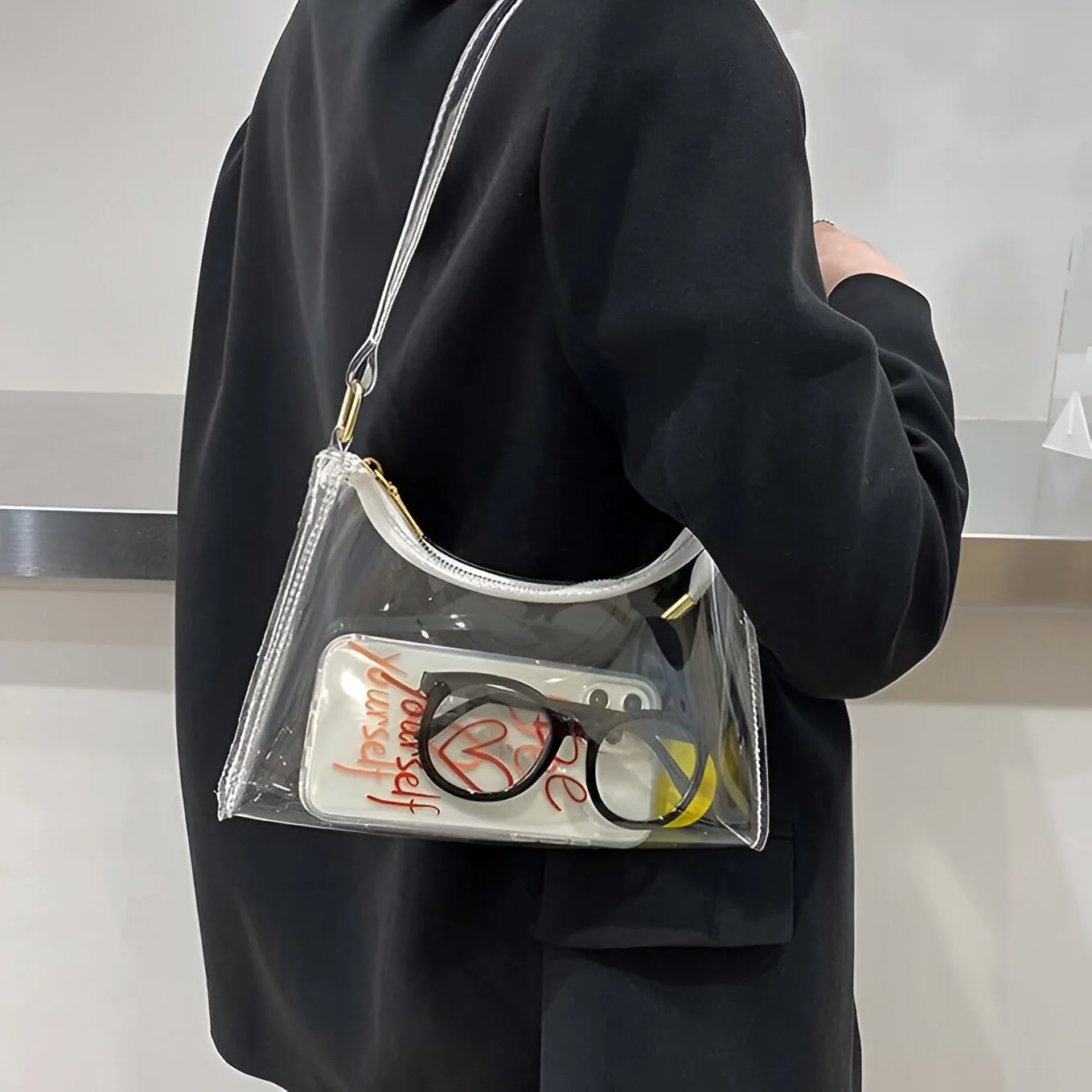 Clear Stadium-Approved Bag for Women – Transparent PVC Shoulder Purse for Concerts & Events
