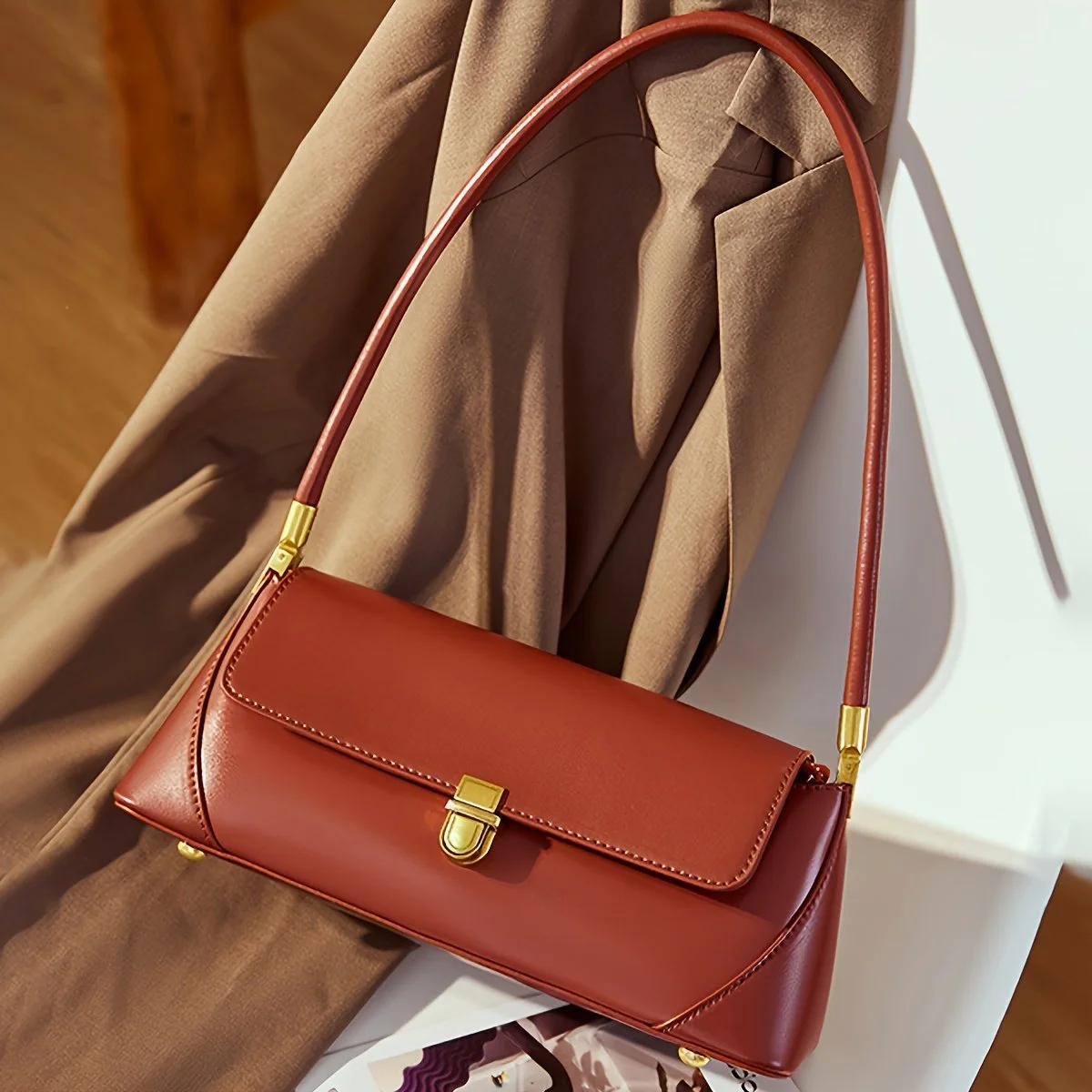 Women's Retro Baguette Shoulder Bag – Chic PU Leather Underarm Purse