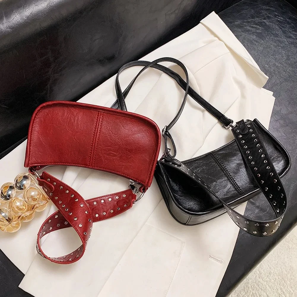 Women’s Retro Studded Shoulder Bag – Vintage PU Crossbody & Armpit Purse