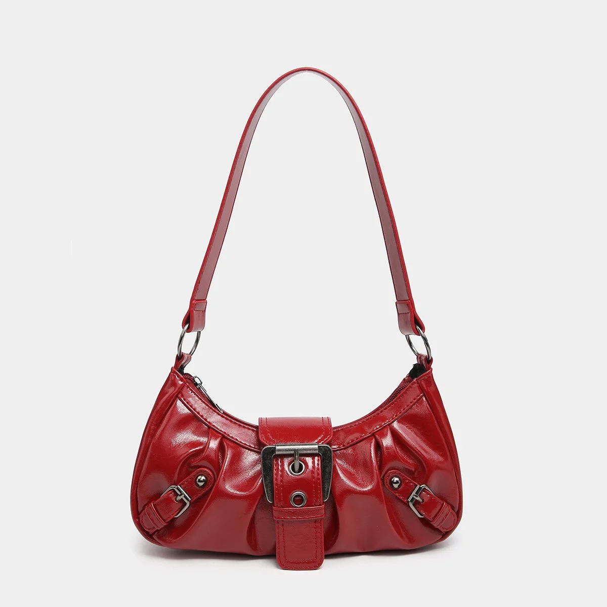 Vintage Maillard Style Rivet Shoulder Bag – Retro Y2K Leather Saddle Handbag