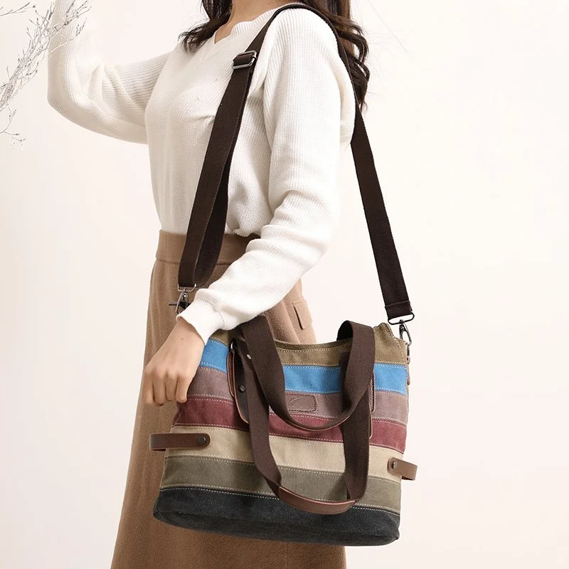 Patchwork Canvas Shoulder Tote – Casual Messenger & Shopping Bag