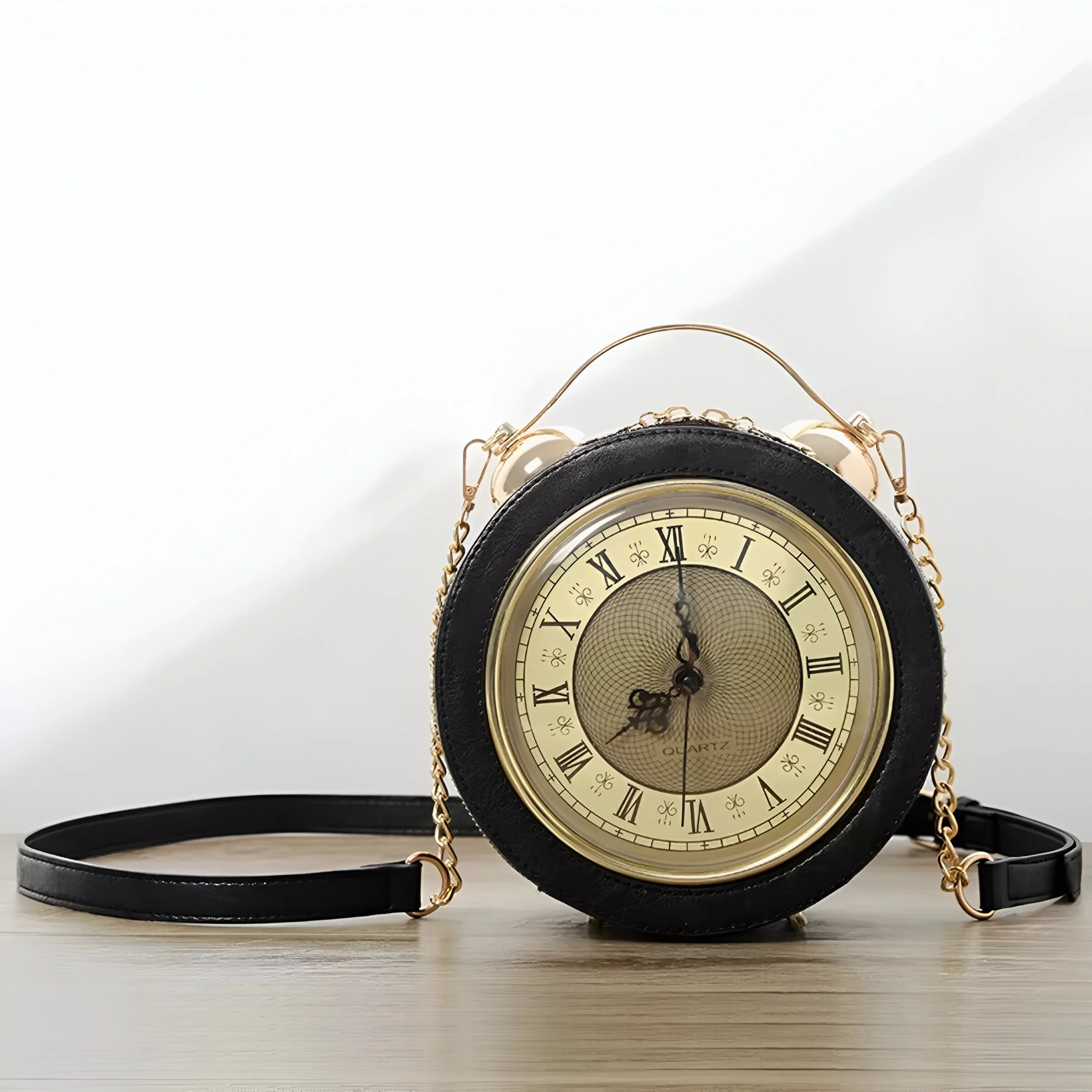 Vintage Alarm Clock Inspired Women’s Round Shoulder & Crossbody Bag