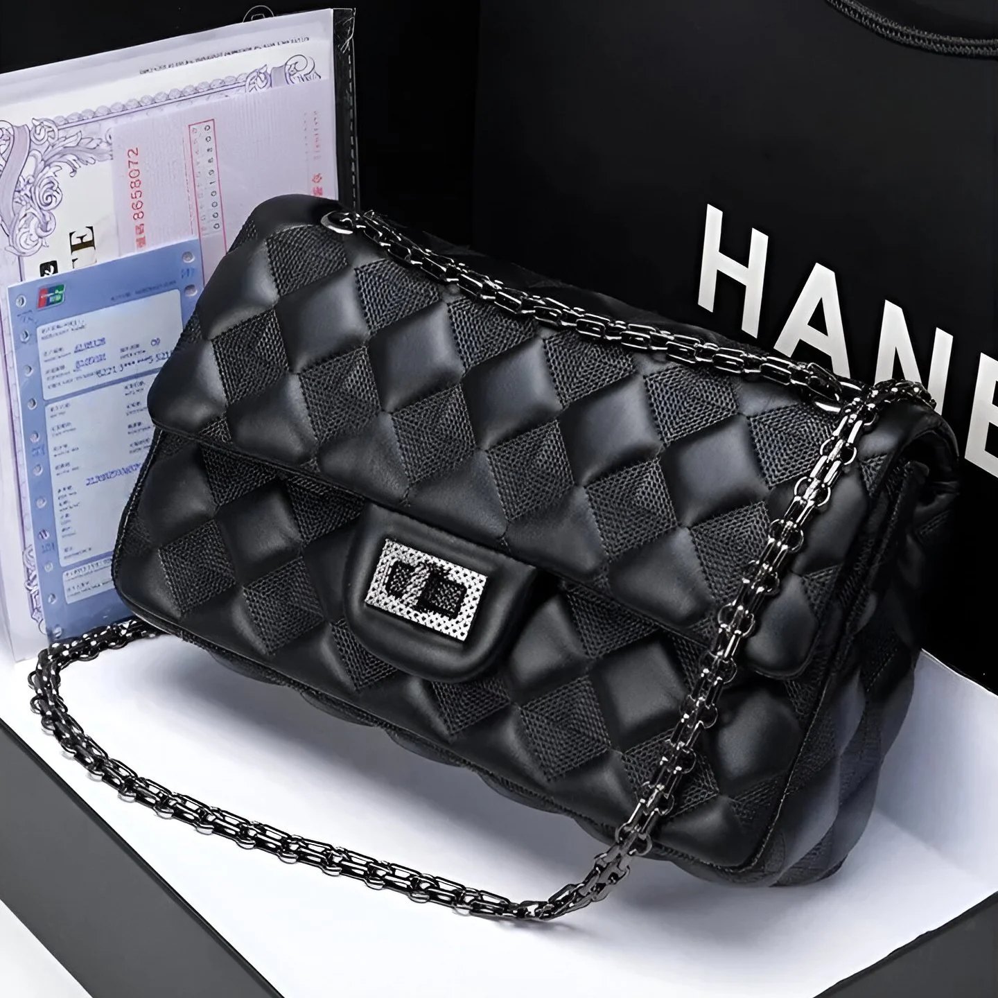 Vintage Diamond Chain Leather Shoulder Bag – Elegant Crossbody for Women