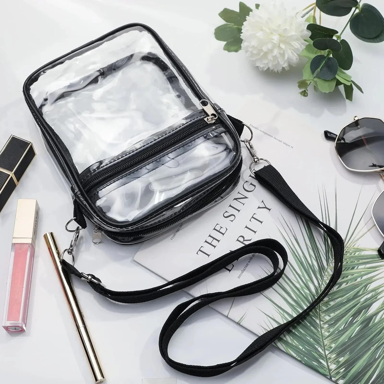 Clear Stadium Approved Crossbody Bag for Women - Transparent PVC Purse with Front Pocket