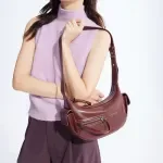 Amazing Sweet Wine Crescent Leather Shoulder Bag for Women