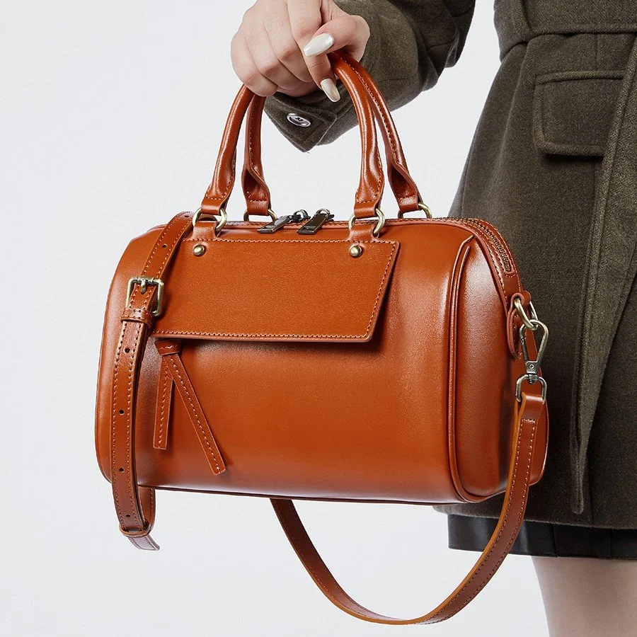 Vintage Genuine Leather Handbag for Women – Luxury Top Handle Crossbody Shoulder Bag