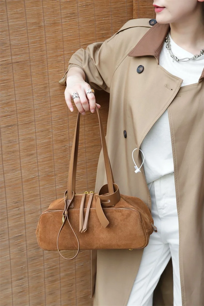 Luxury Cowhide Suede Genuine Leather Underarm Shoulder Bag