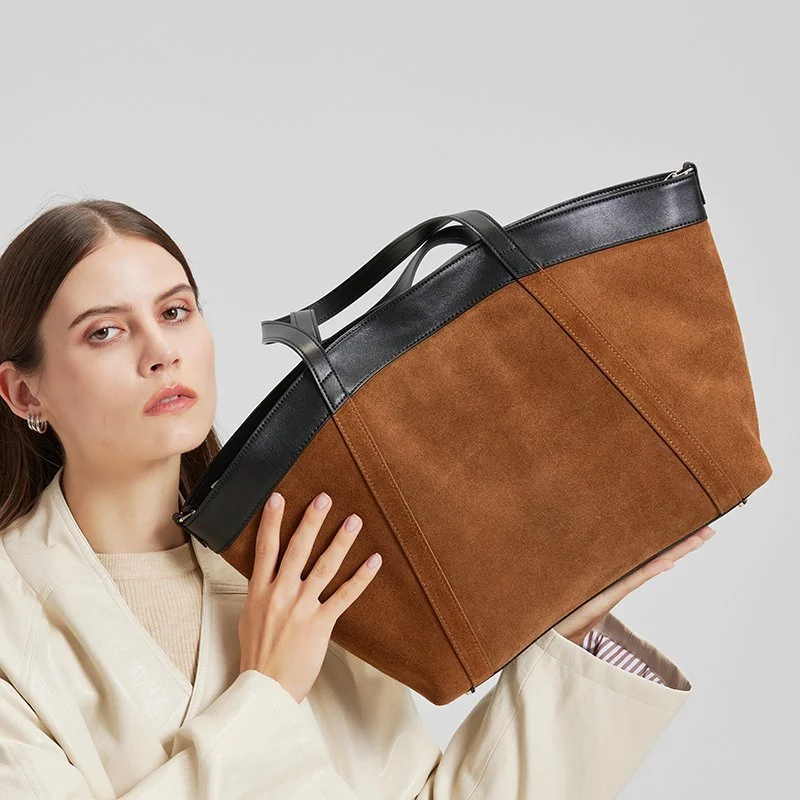 Retro Suede Cowhide Leather Shoulder Bag - Soft Luxury Handbag