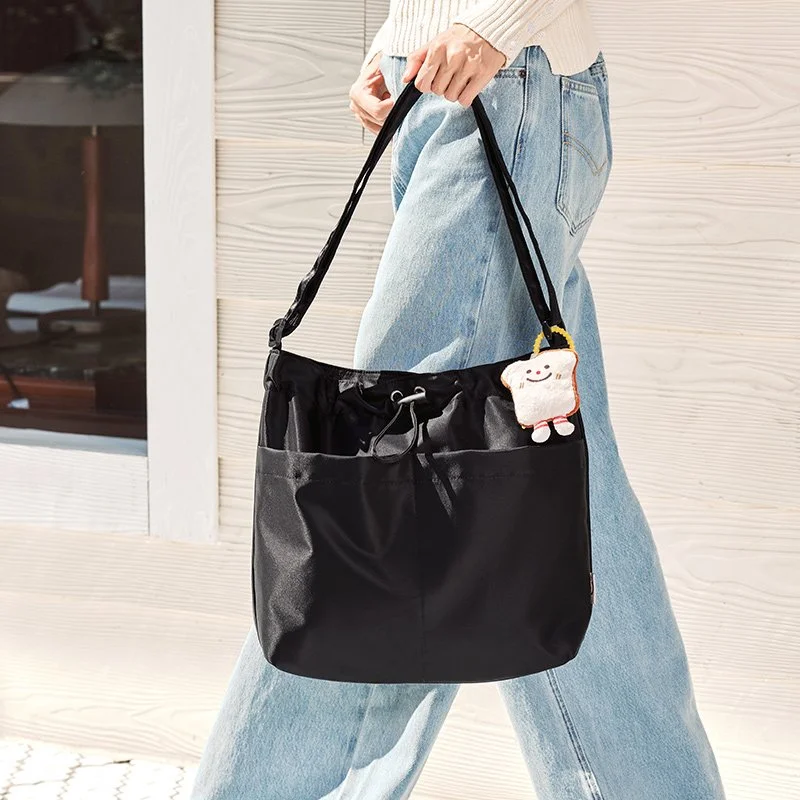 Bucket Tote Bag with Drawstring Shoulder and Crossbody Design