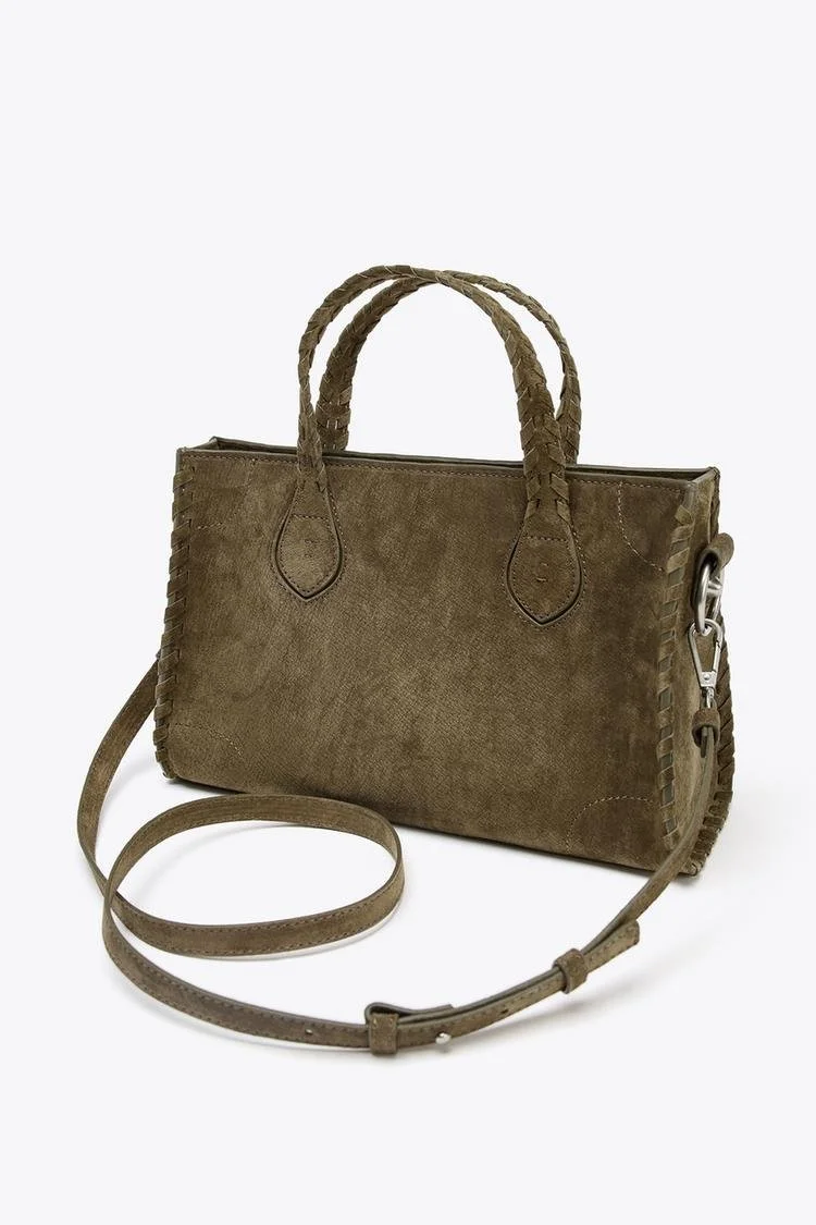 Women's Luxury Suede Woven Tote Bag with Removable Crossbody Strap