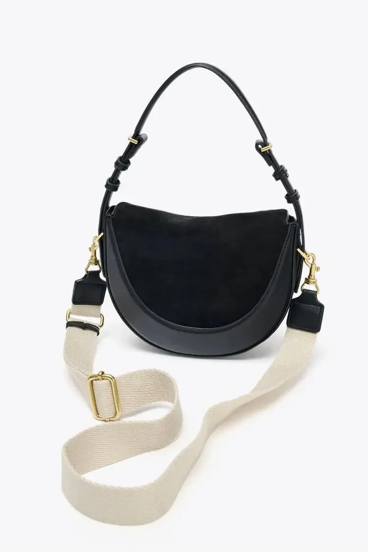 Luxury Suede Half Moon Crossbody Bag for Women – Everyday Chic Shoulder Bag