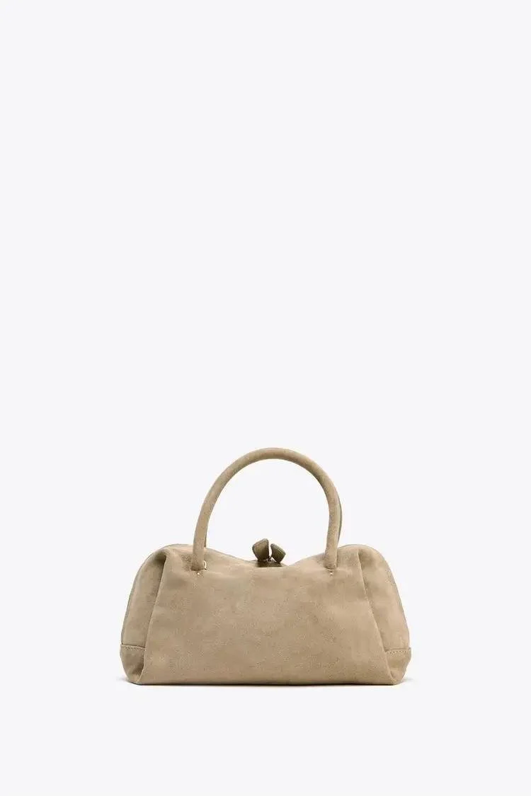 Stylish Women's Suede Bowling Bag - Fashionable Handbag for Everyday Use