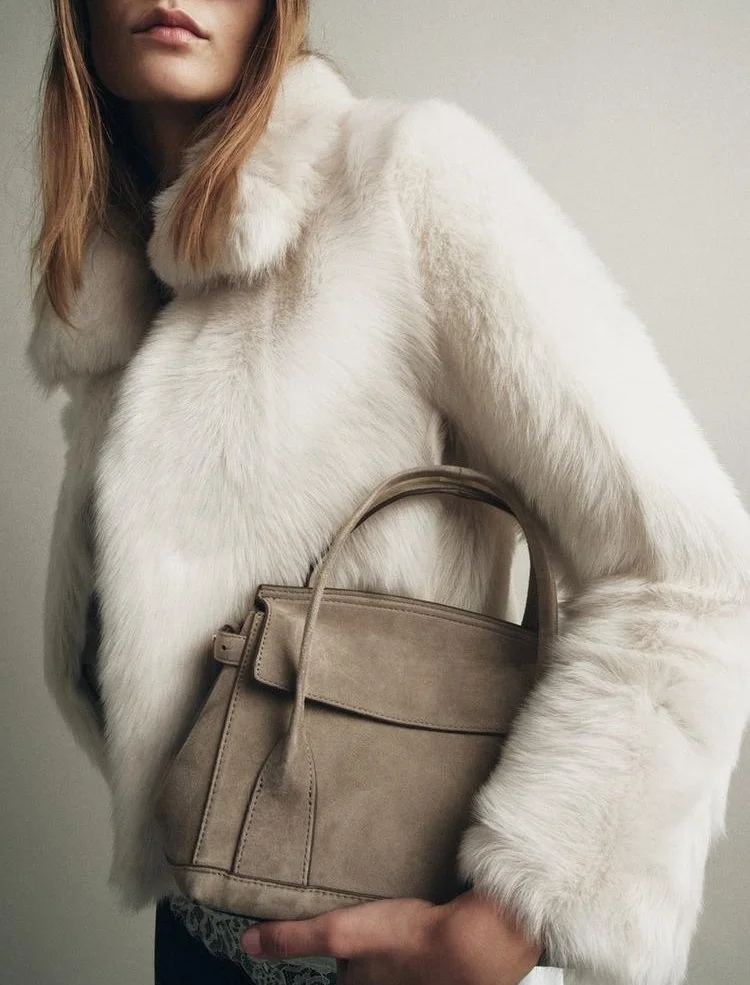 Stylish Suede Shoulder Bag for Women - Luxury Double Handle Tote