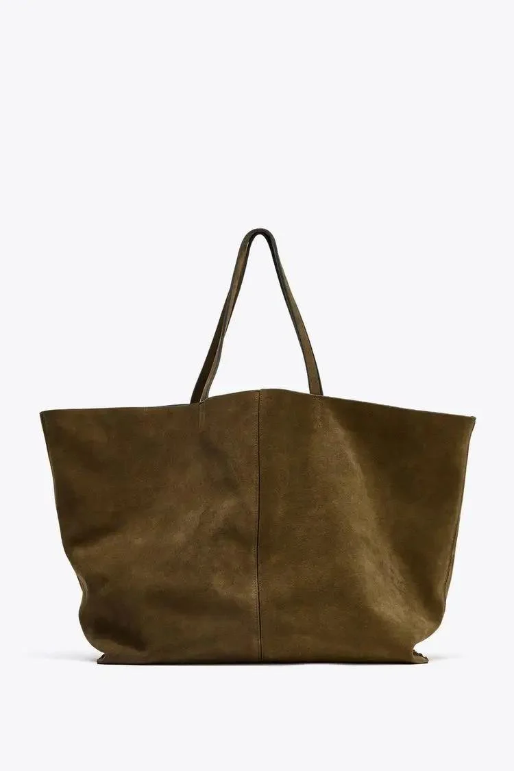 Large Faux Suede Tote Bag - Stylish All-Season Handbag for Women