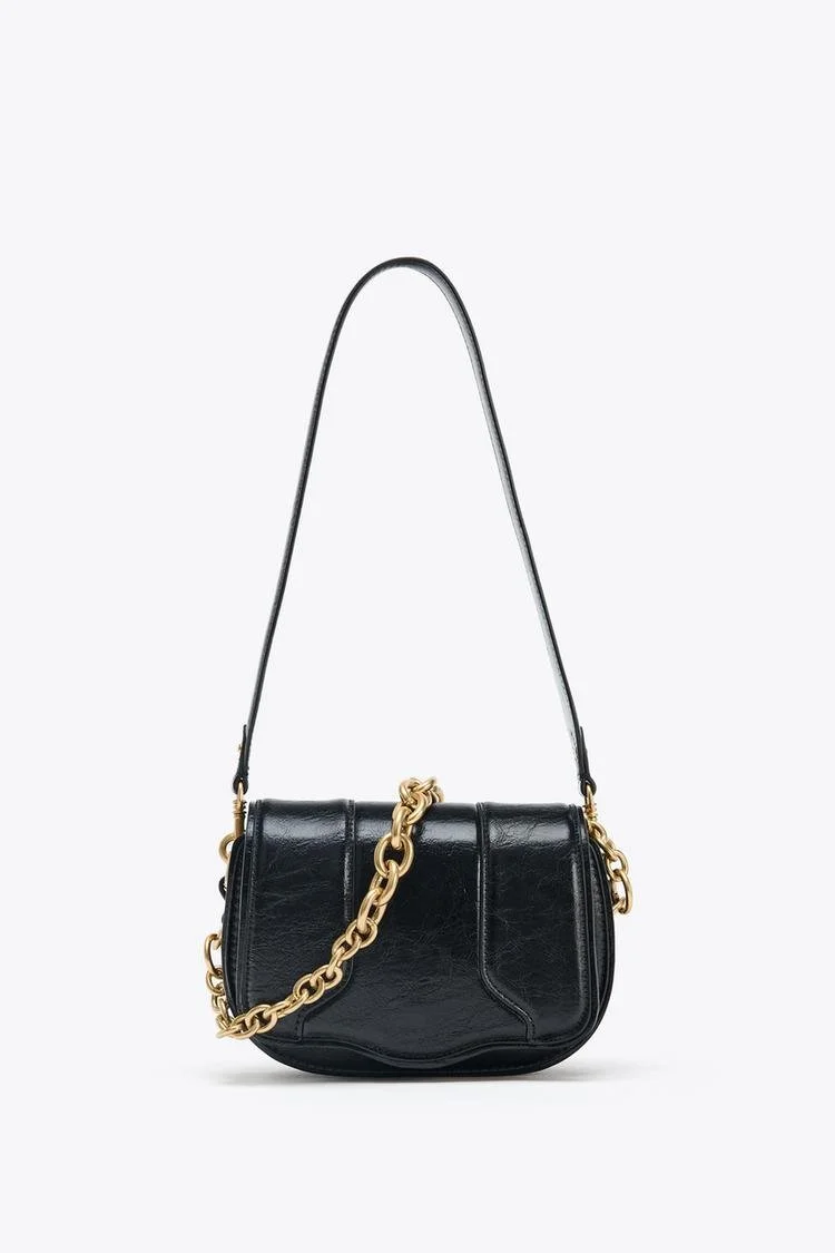 Chic Vintage Mini Chain Bag - Stylish Crossbody Saddle Handbag for Women