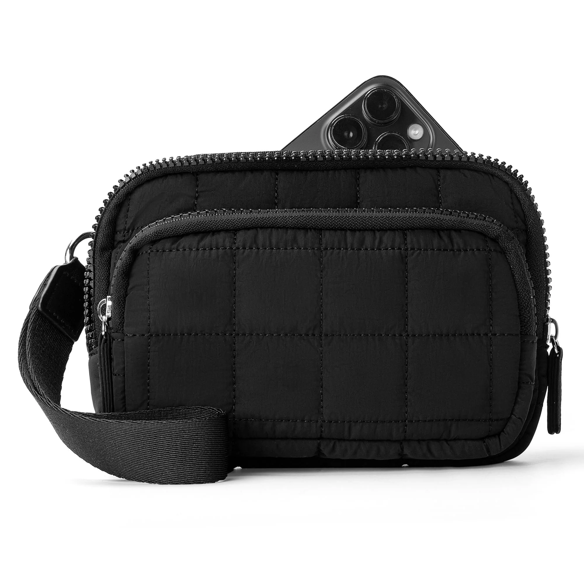 Women's Quilted Nylon Wristlet Wallet – Travel Organizer with 3 Zipper Pockets