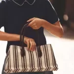 Striped Canvas Shopper Tote Bag - Large Fashion Shoulder Handbag for Women