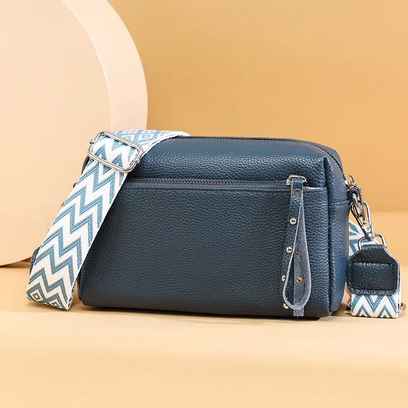 Elegant Genuine Leather Crossbody Bag for Women – Wide Strap Small Shoulder Purse