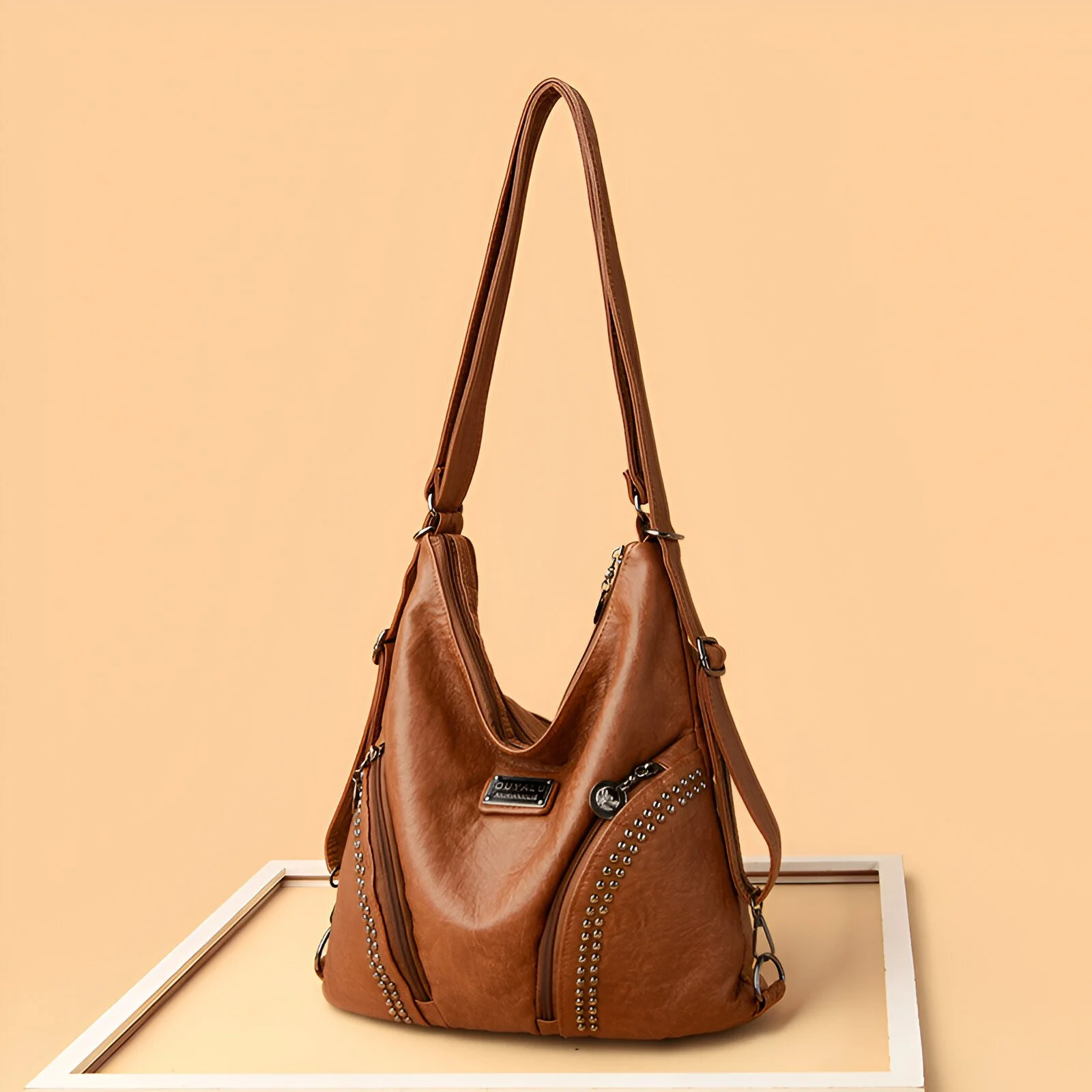 Winter Luxury Soft Leather Tote Bag – Large Capacity Rivet Shoulder Handbag for Women