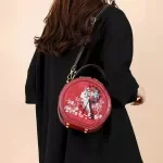 Vintage Ethnic Round Crossbody Bag for Women – PU Leather Shoulder Handbag