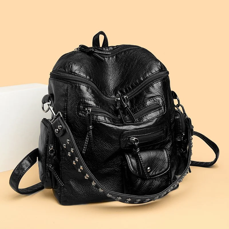 Women's PU Leather Waterproof Travel Laptop Backpack