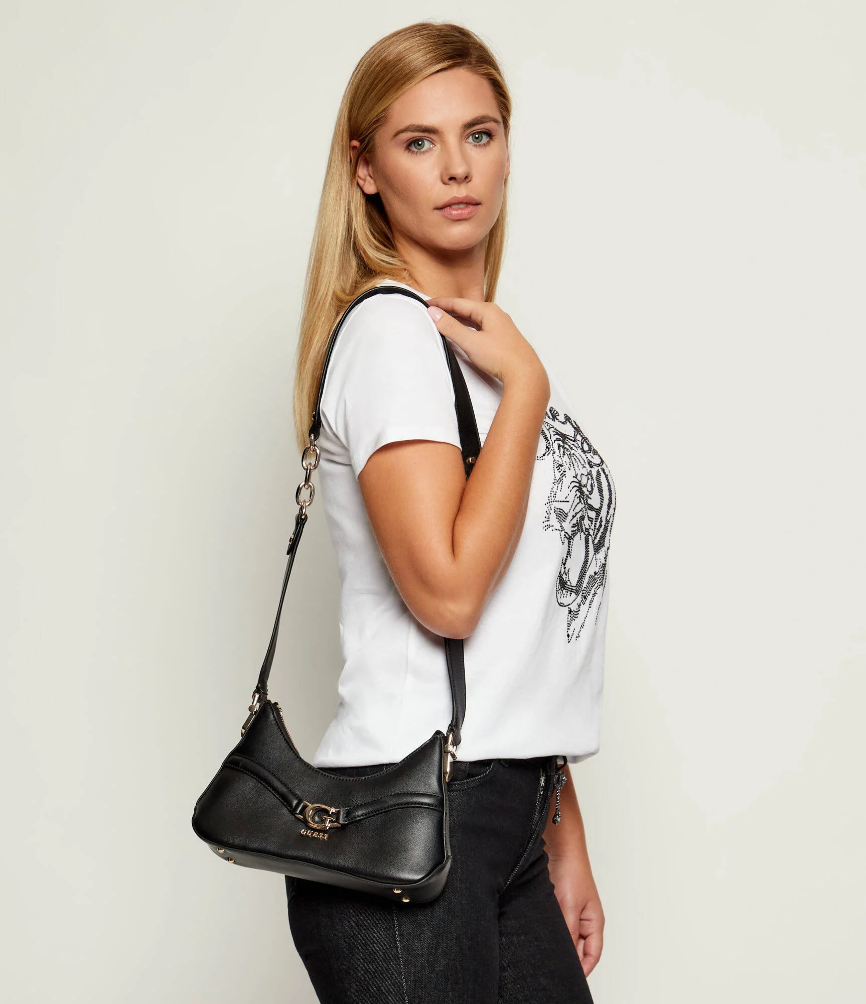 Guess Black Zip Shoulder Handbag for Women