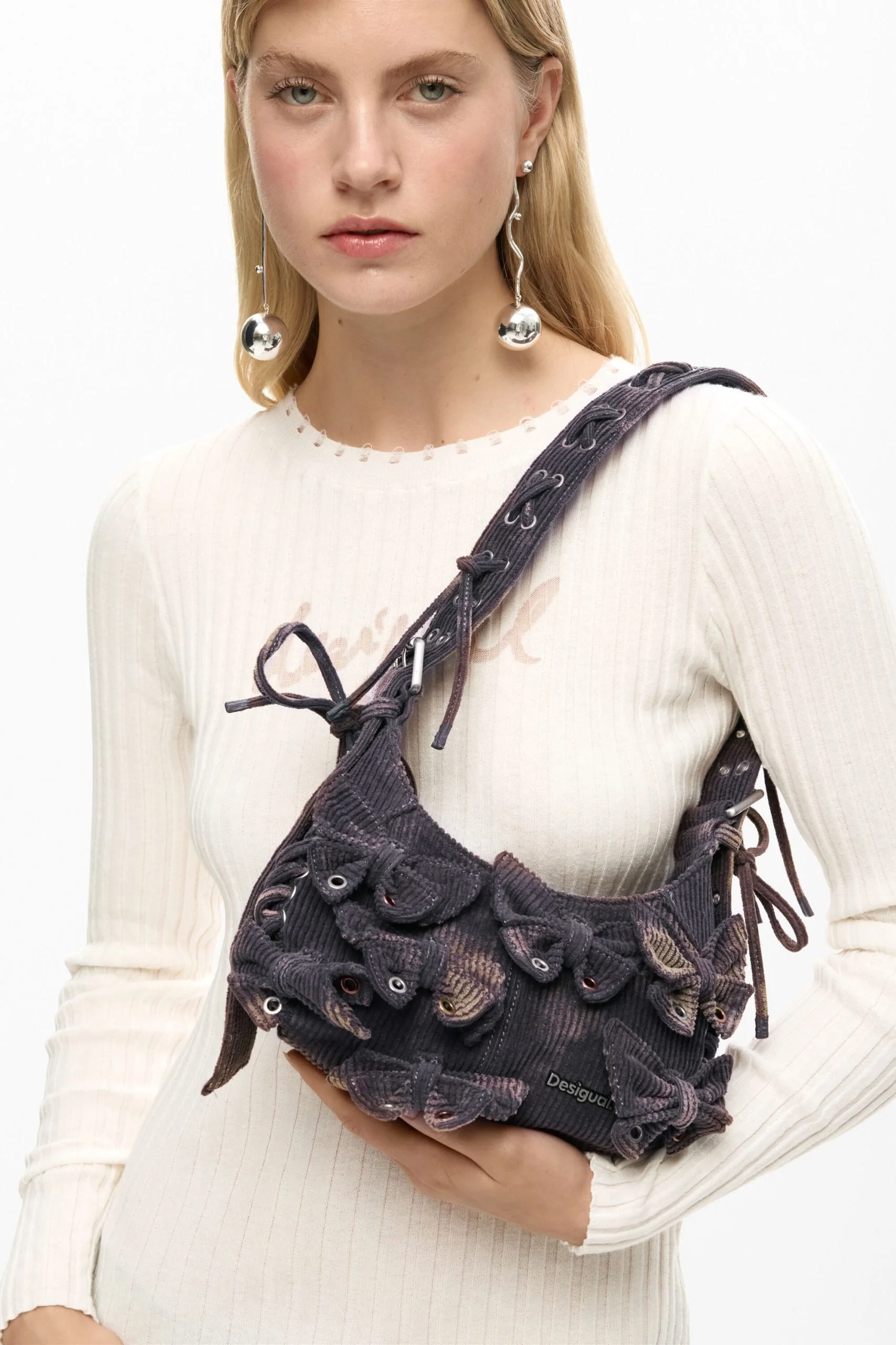 Desigual Medium Cotton Bow Shoulder Bag in Purple