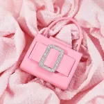 Pink Leather Boxy Evening Shoulder Bag with Diamond Accent