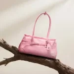 Pink Saffiano Leather Crossbody Tote with Chain Strap