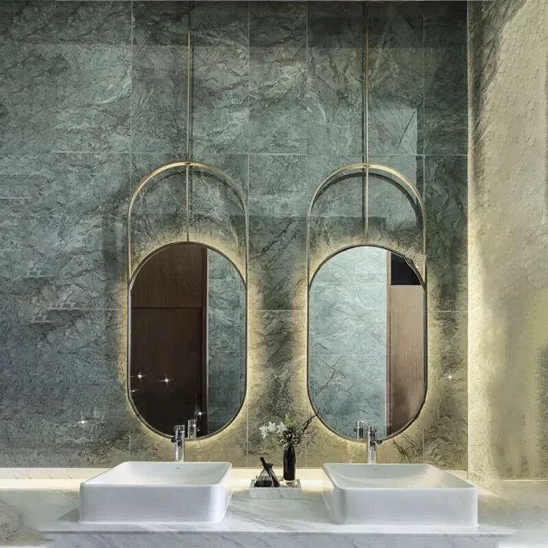 Modern LED Oval Wall Mirror with Magnifying Feature and Stainless Steel Frame