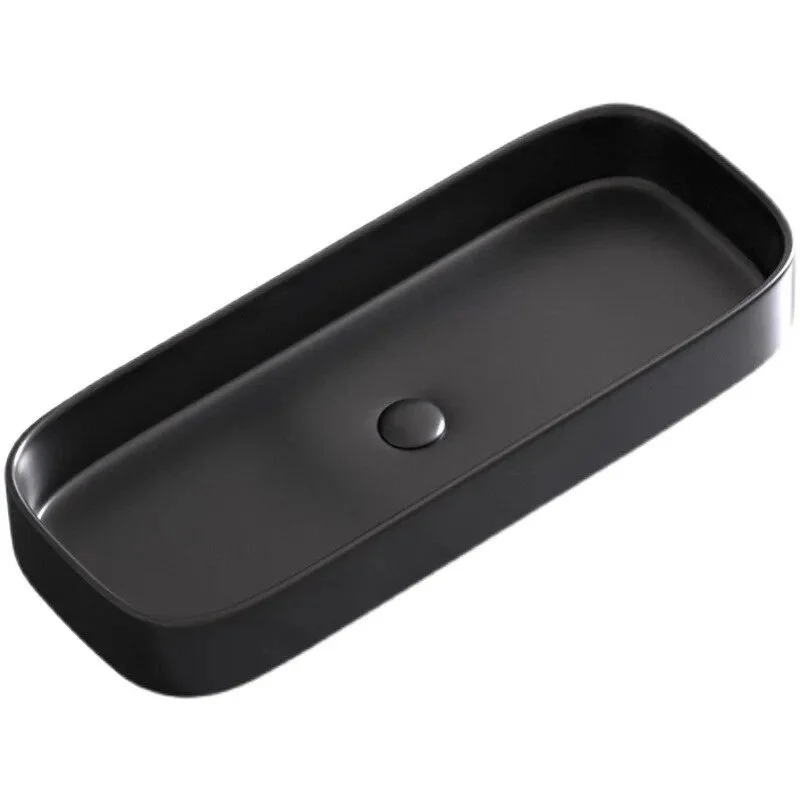 Matte Black High-Quality Ceramic Wash Basin - Elegant Rectangular Countertop Sink