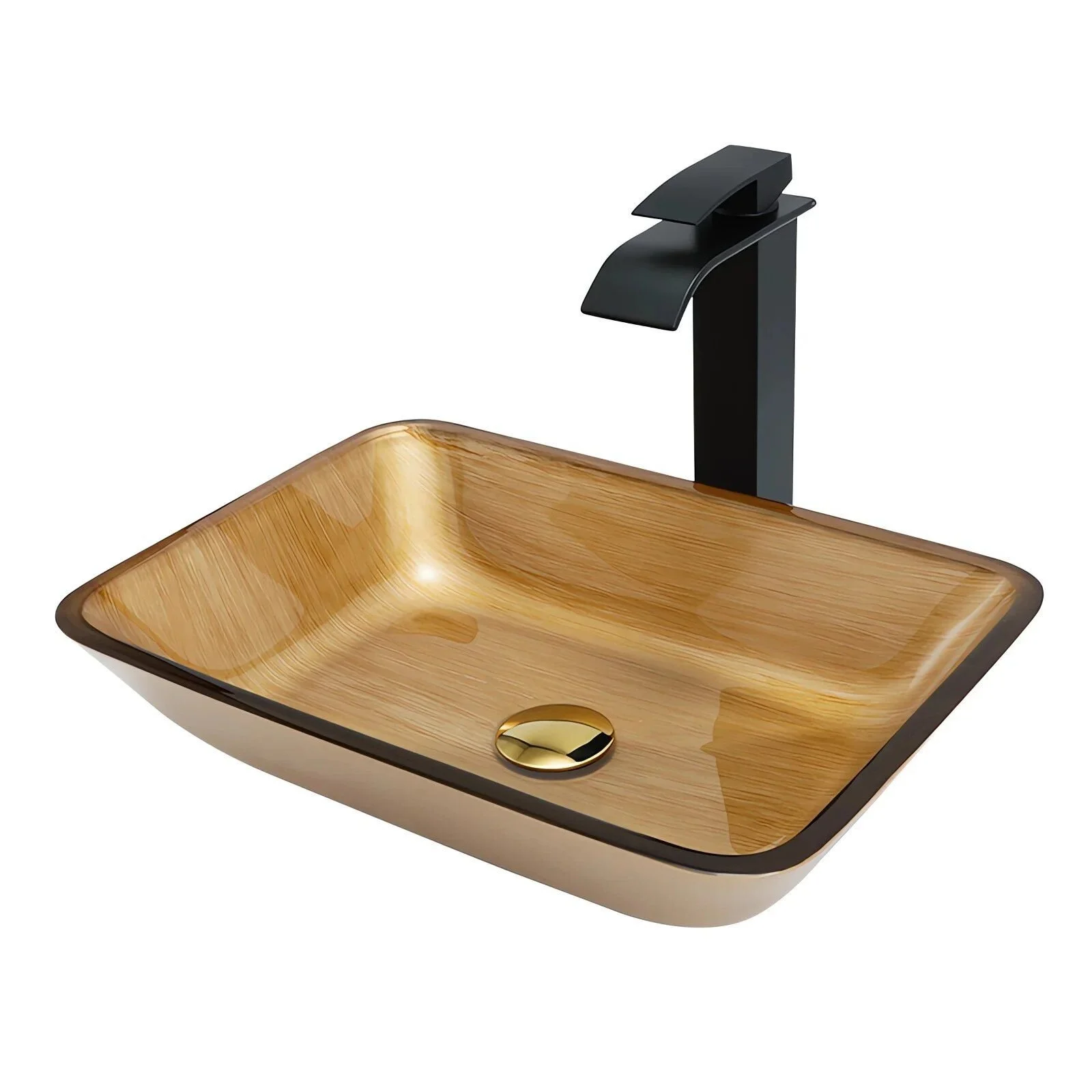 Elegant Rectangular Tempered Glass Bathroom Sink