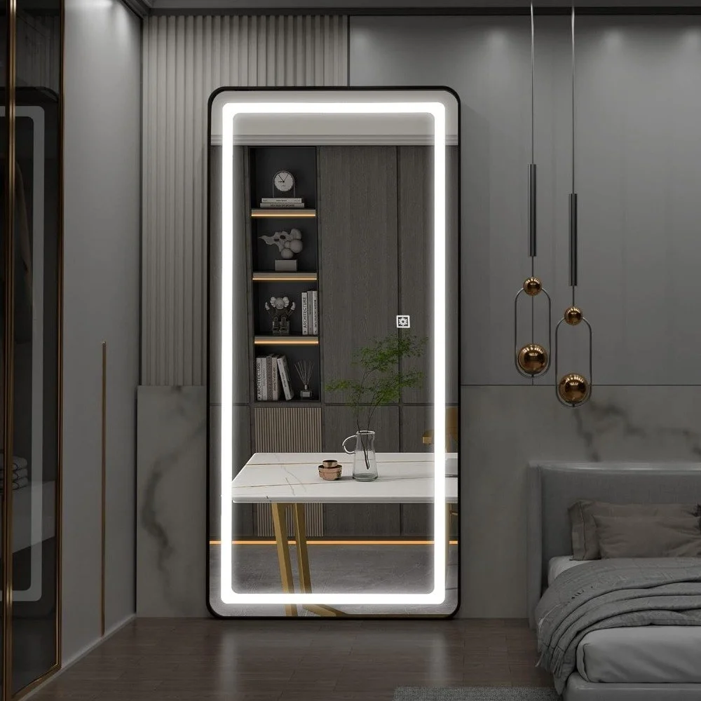 LED Lighted Full Body Dressing Mirror with Dimmable 3-Color Lighting