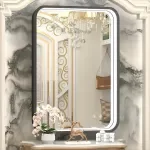 Black Metal Frame LED Bathroom Mirror with Anti-Fog and Adjustable Lighting