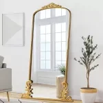 Vintage Arched Full-Length Mirror with Carved Metal Frame