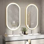 Large LED Oval Bathroom Mirror with Stepless Dimmable Light, Anti-Fog Memory, and Gold Frame