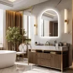 Arched LED Bathroom Mirror with Dimmable Lights, Touch Sensor & Temperature Display