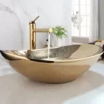 Golden Plated Ceramic Basin Sink Faucet Combo