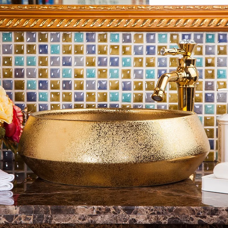 Luxury Gold Glazed Ceramic Bathroom Basin