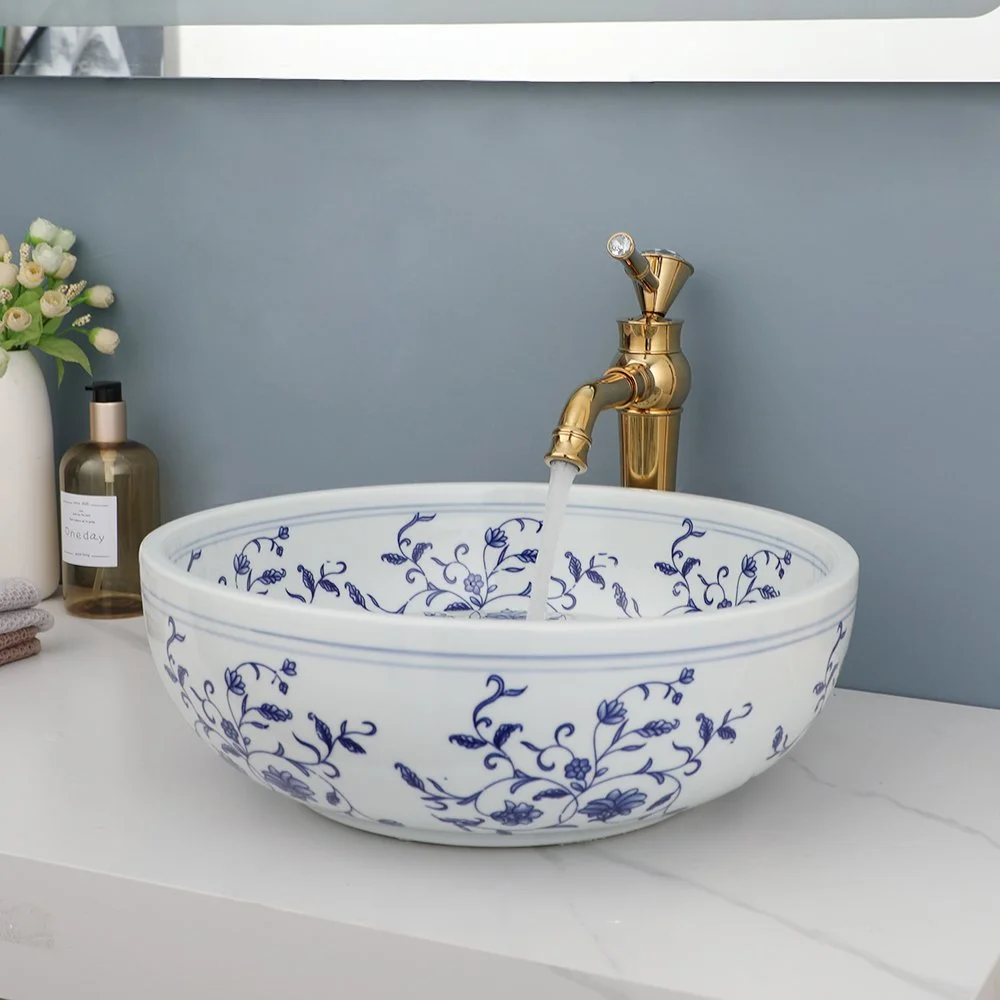 Elegant Hand-Painted Ceramic Bathroom Basin Sink with Faucet Combo
