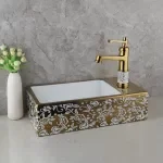 Golden Ceramic Washbasin Sink Faucet Combo