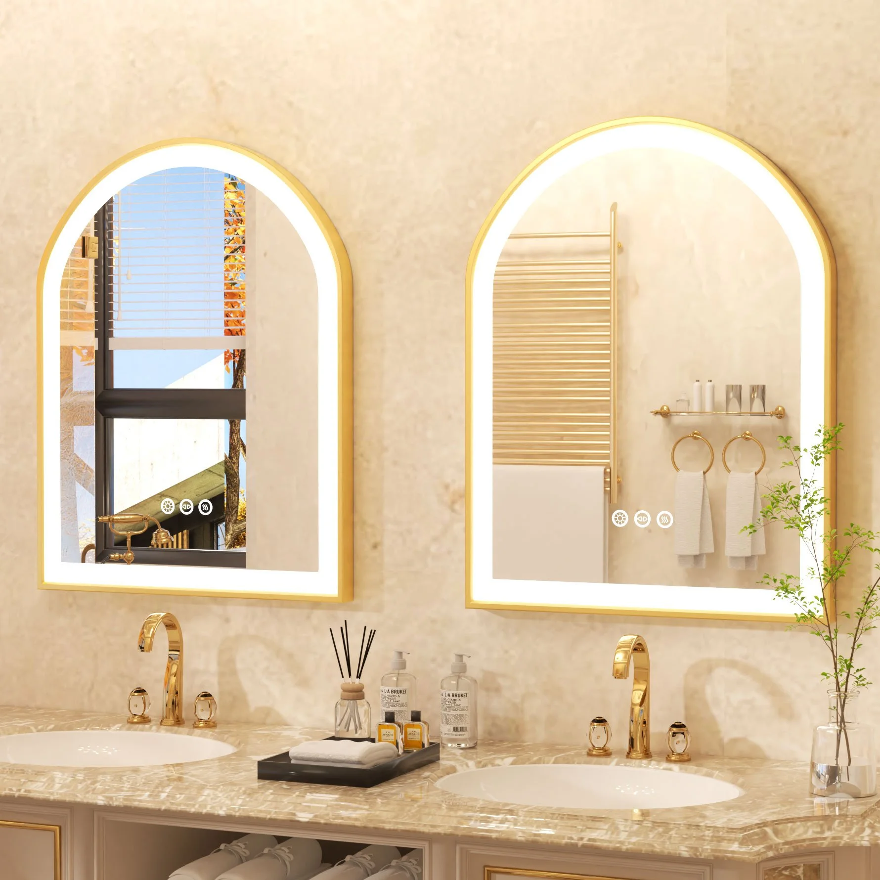 Modern LED Mirror in Elegant Gold