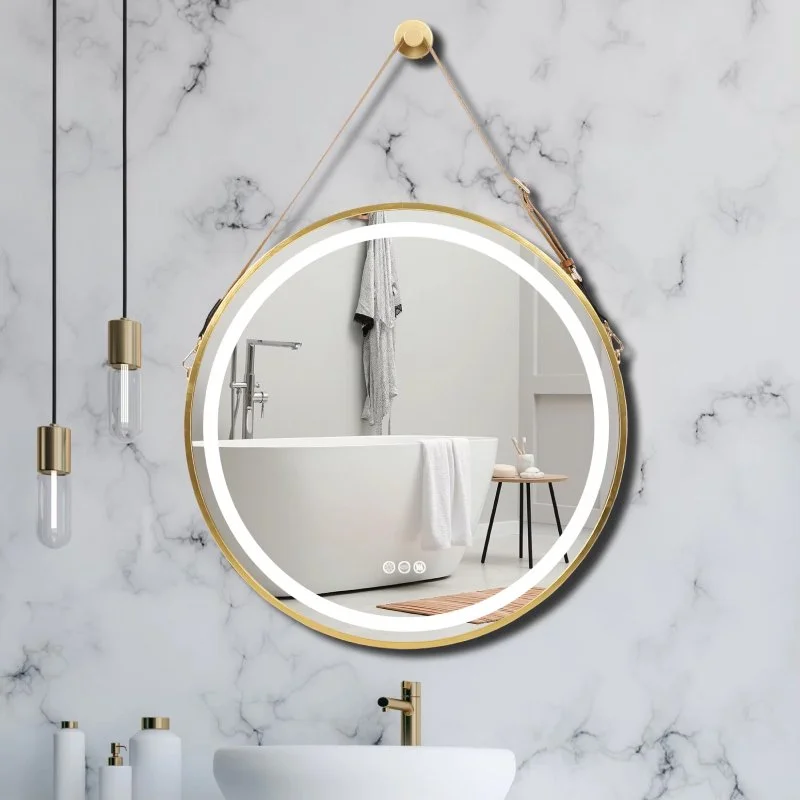 Lighted Round Bathroom Mirror with Anti-Fog and Dimmable Touch Control