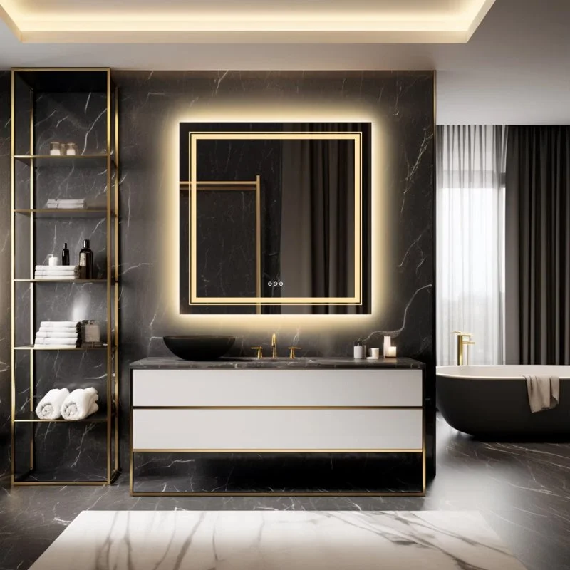 Smart Anti-Fog Square Bathroom Mirror with Dimmable LED Lights