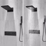 High-End Black Brass Wall-Mounted Shower System with Waterfall Outlet